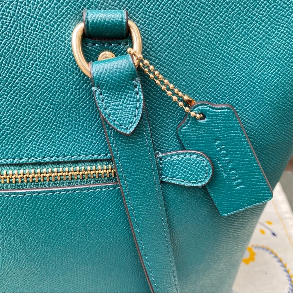 COACH Gallery City Teal Green Zip-Front Leather Tote w. Gold Hardware NEW- 79608